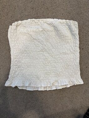 White Smocked Tube Top with Ruffle Hem